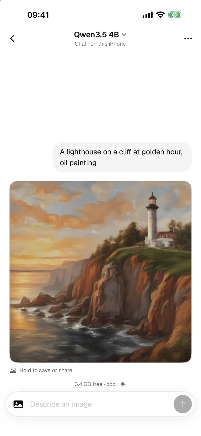 An oil painting of a lighthouse on a cliff at golden hour, generated on an iPhone by Rock